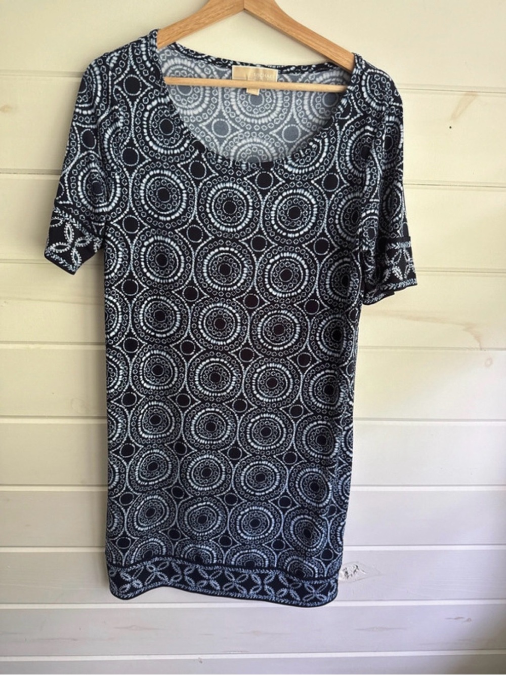 Michael Kors Blue and White Circular Print Midi Dress
